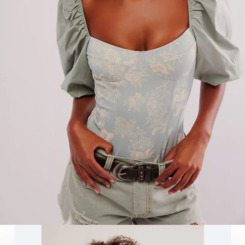 Puff Sleeve Corset Top in Sage Green